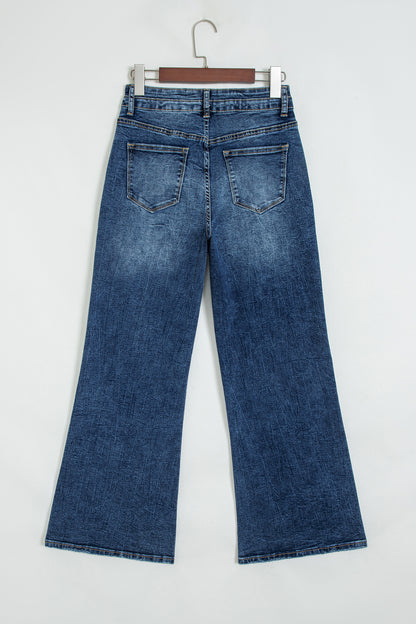 Beau Blue Acid Wash Pocket Detail Flare Jeans