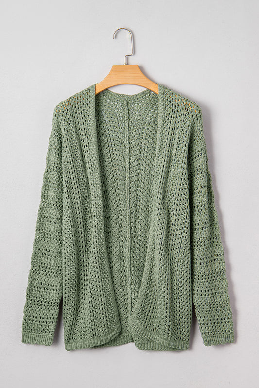 Green Bay Scalloped Edge Eyelet Knit Batwing Sleeve Cardigan