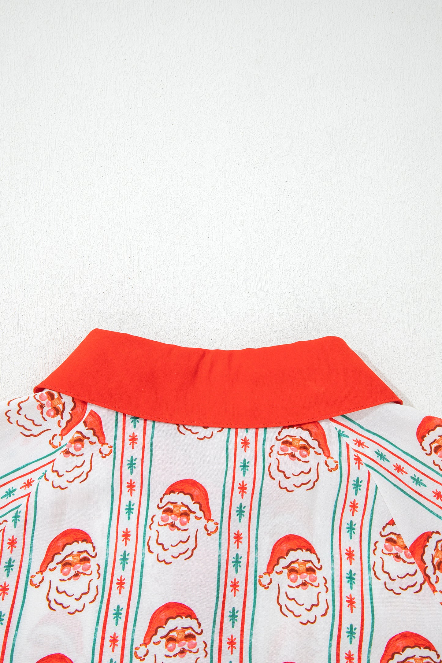 White Father Christmas Contrast Collar Button Front Long Sleeve A-line Mini Dress