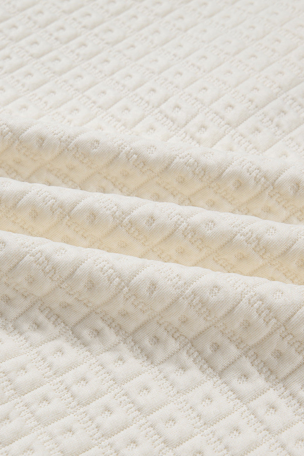 Beige Pineapple Textured Half Button Collared Sweatshirt