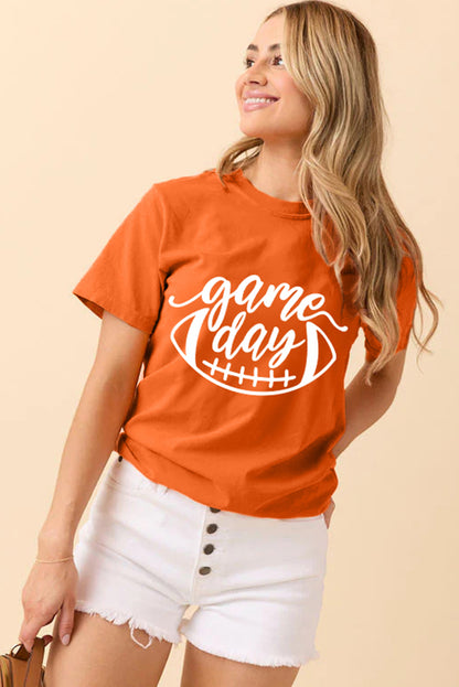 Orange game day Football Print Womens T Shirt