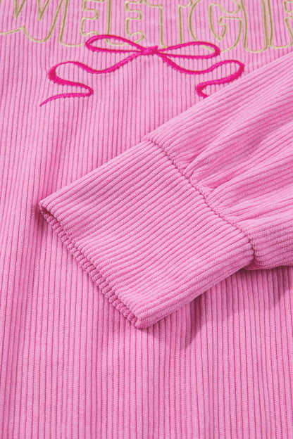 Bonbon Sweet Girl Embroidered Graphic Rib Textured Top