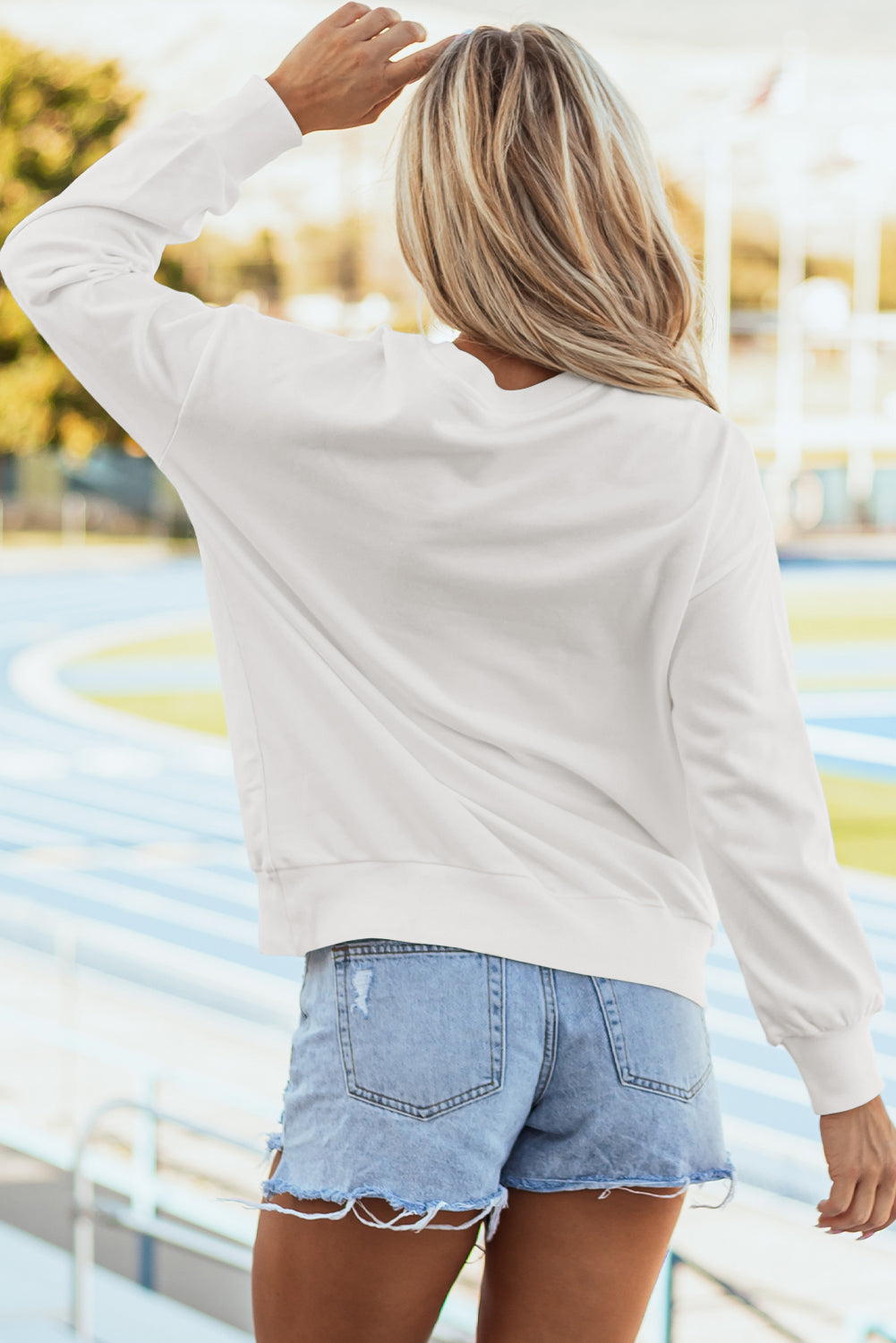 White Tinsel Game Day Drop Shoulder Graphic Sweatshirt