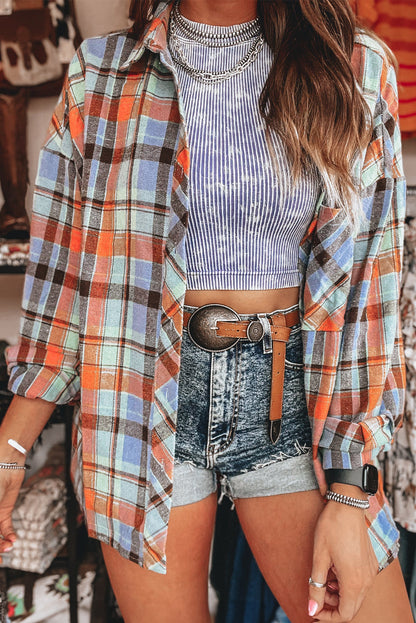 Orange Plaid Print Loose Vintage Shirt