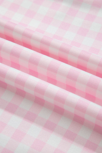 Pink Plaid Long Sleeve Two Piece Pant Set