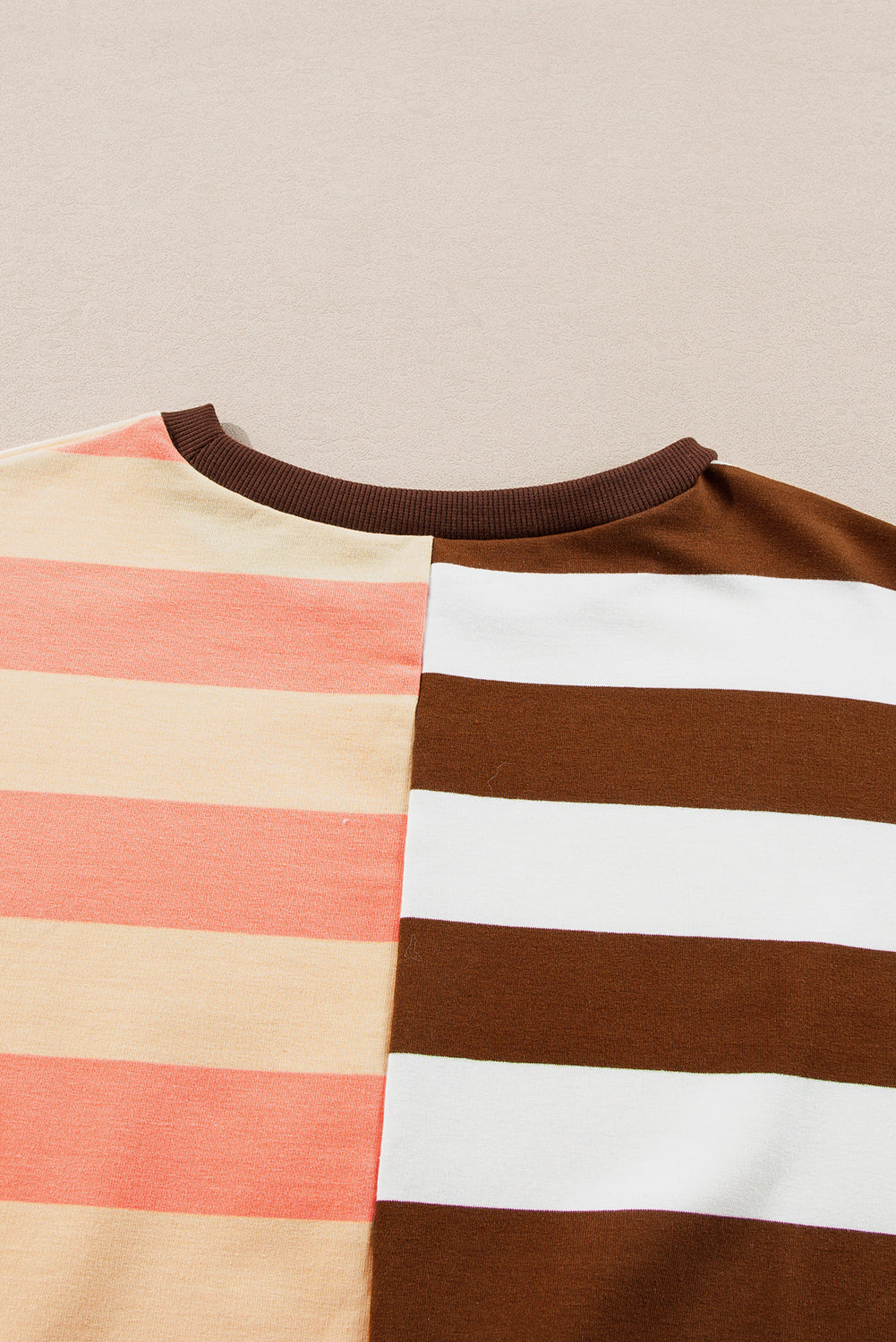 Brown Stripe Color Block Drop Shoulder Pullover Sweatshirt