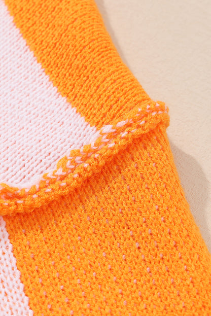 Orange Checkered Bishop Sleeve Sweater