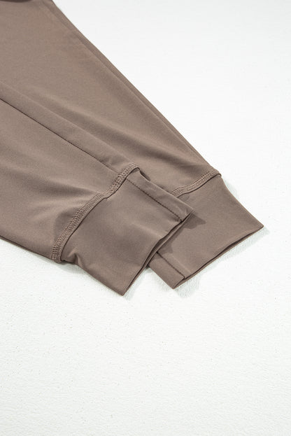 Dark Brown Drawstring Waist Pocketed Joggers